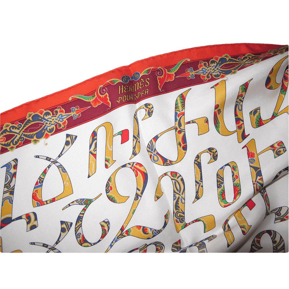 Hermes Lettres d'erevan silk scarf carre white red on Poupishop.com