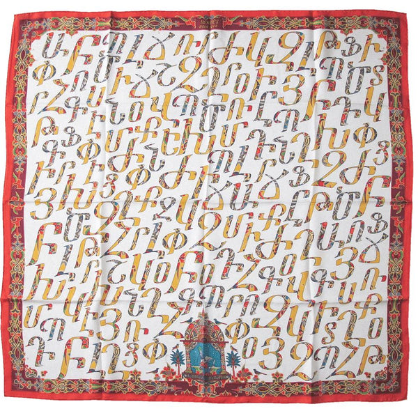 Hermes Lettres d'erevan silk scarf carre white red on Poupishop.com