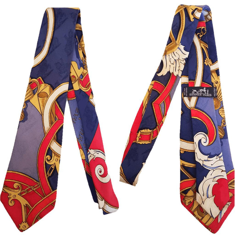 Hermes Blue Red Instruction du Roy Printed Jacquard Silk Tie,