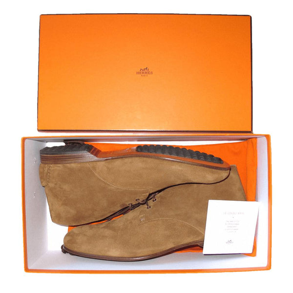 Hermes Brown Suede Men Boots Shoes Sz42,5