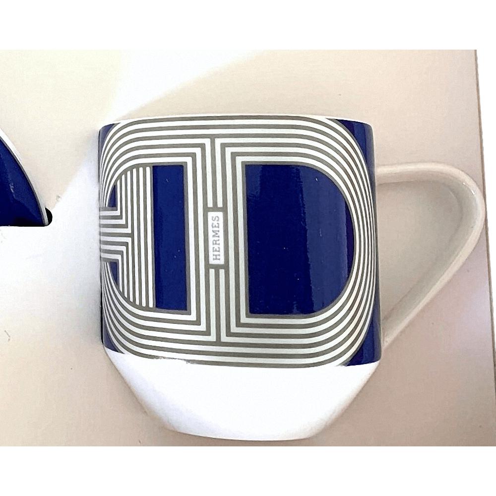 Hermes Porcelain of Limoges RALLYE 24 Set of 2 Coffee Cups & Saucers