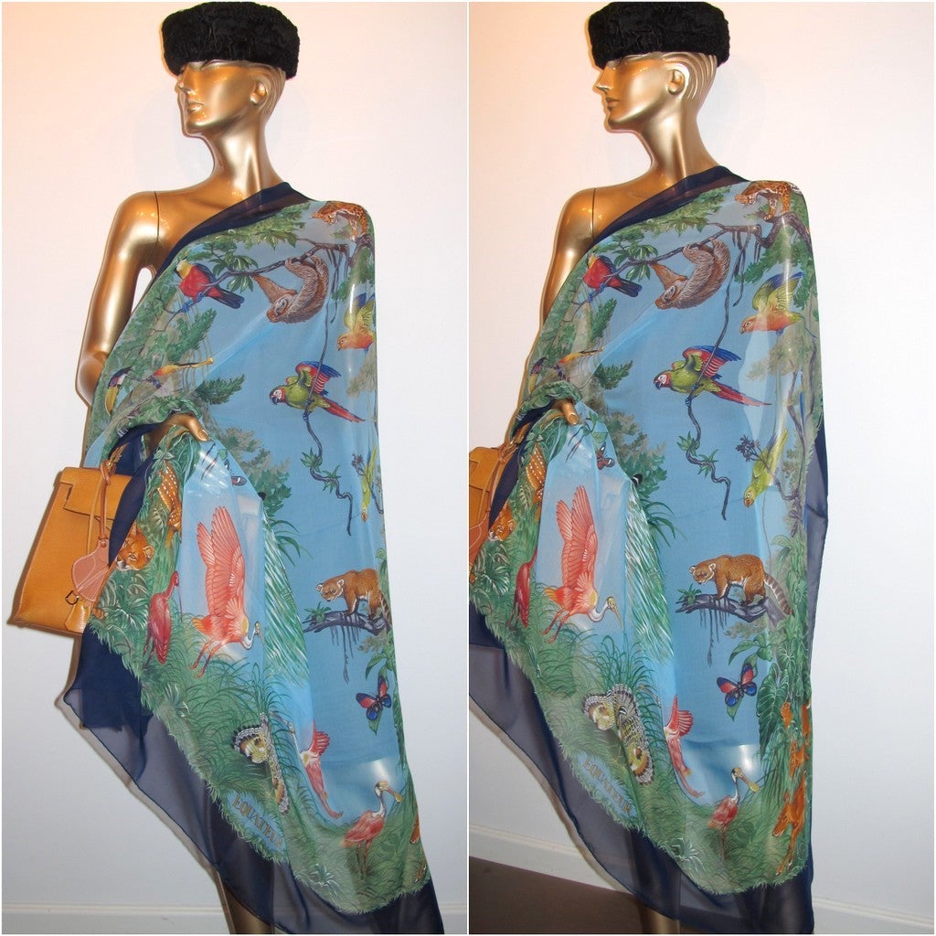 Hermes Navy/Turquoise Equateur Mousseline 140, Box! - poupishop