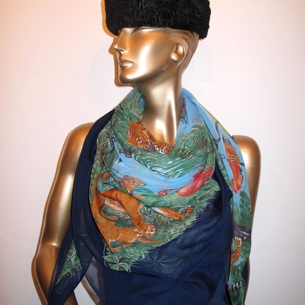 Hermes Navy/Turquoise Equateur Mousseline 140, Box! - poupishop