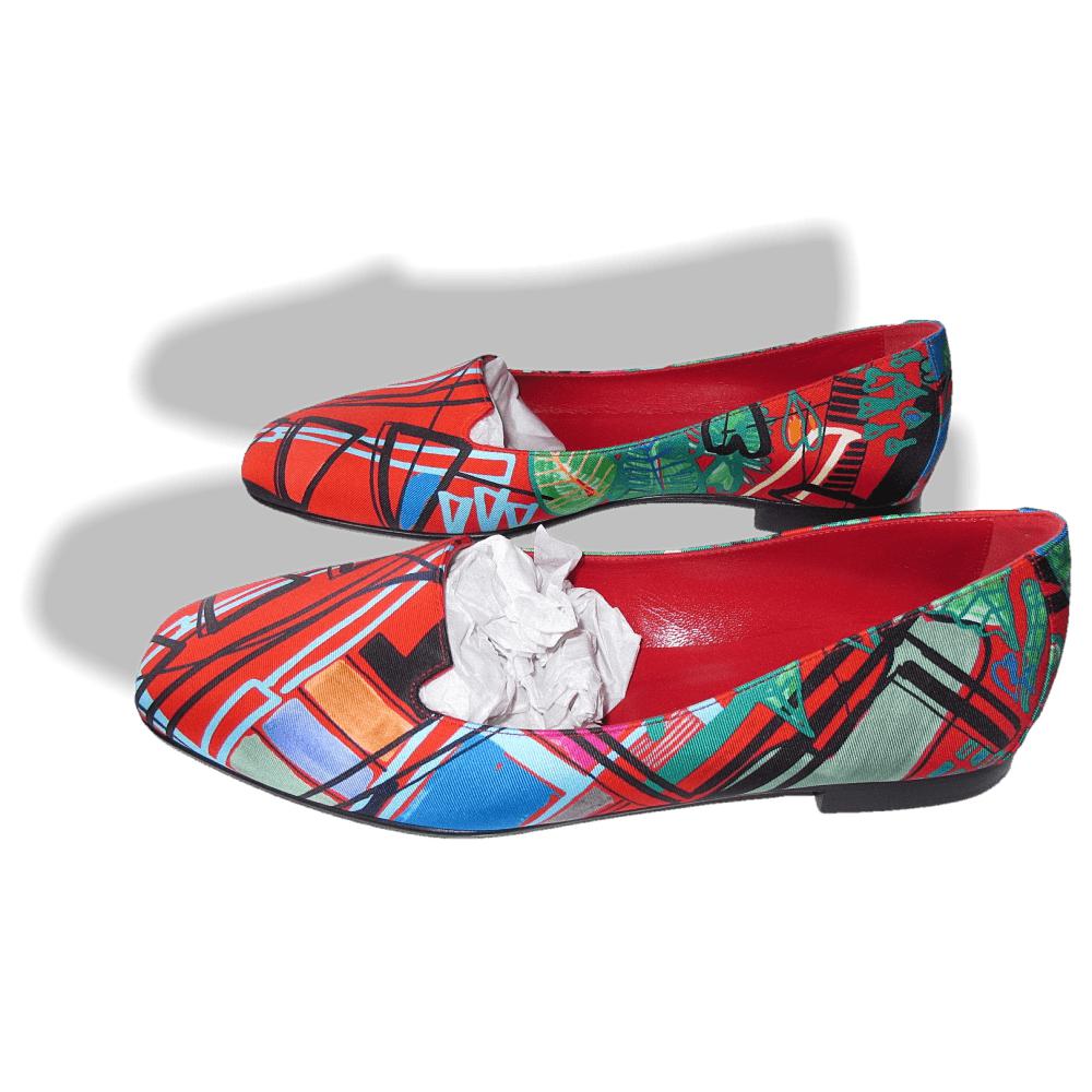 Hermes Print Silk Modernism Tropical Flat Ballerines Shoes