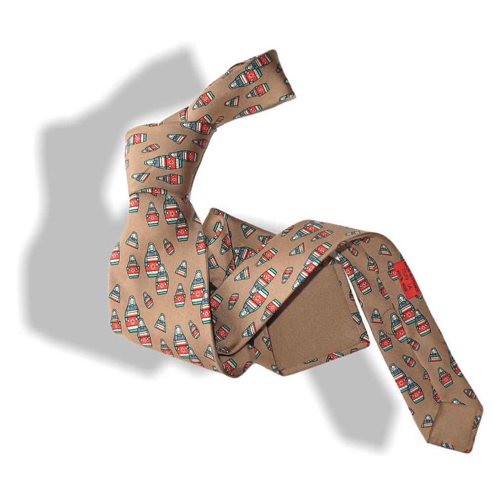 Hermes Poupees Russes Matriochka Doll Twill Silk Tie