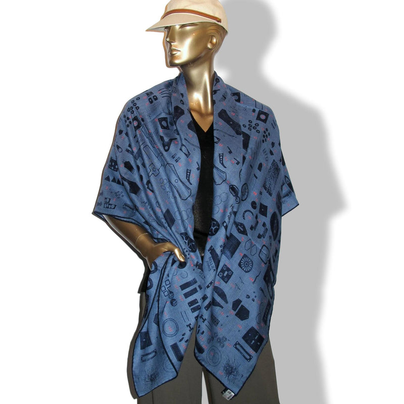 Hermes [S09] 2019 Bleu Chine Navy Red TAMPONNABLE REMIX by Gianpaolo Pagni Cashmere Shawl 140, NWTIB!