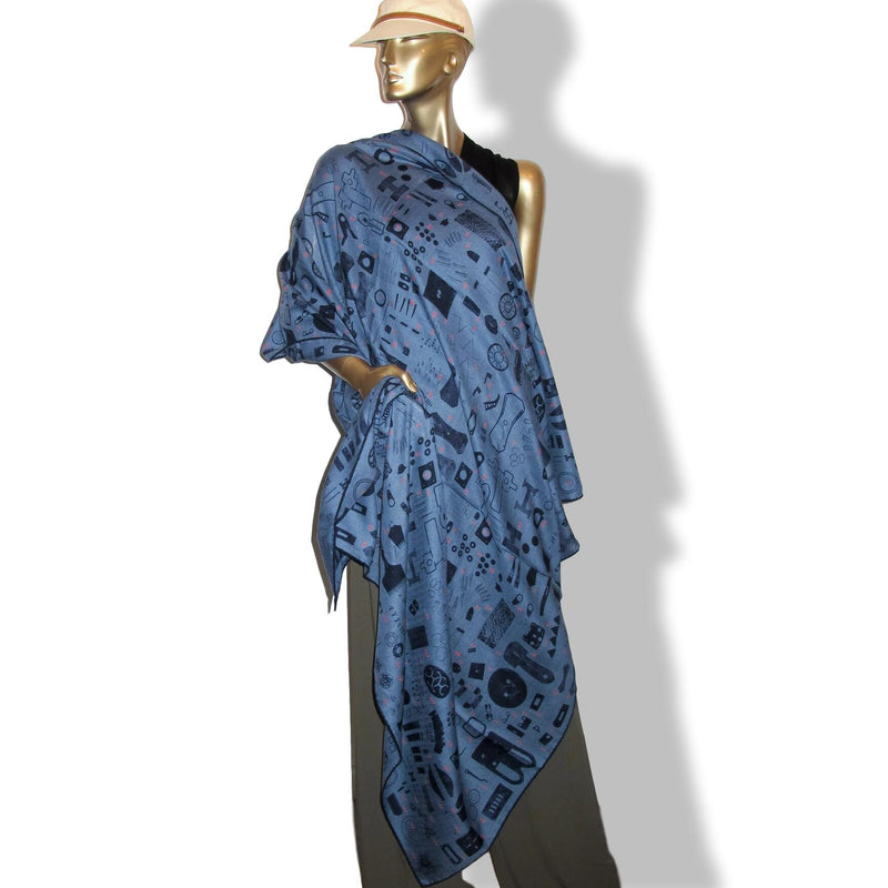 Hermes [S09] 2019 Bleu Chine Navy Red TAMPONNABLE REMIX by Gianpaolo Pagni Cashmere Shawl 140, NWTIB!