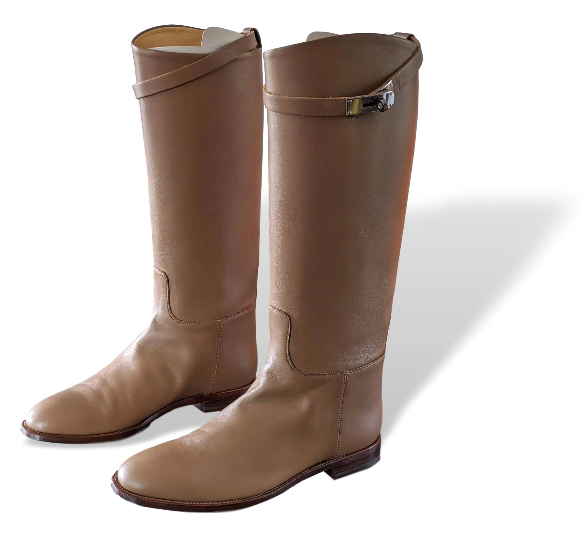 Hermes Etoupe Calfskin Leather Women's JUMPING Equistrian Style Boots Sz 40.5