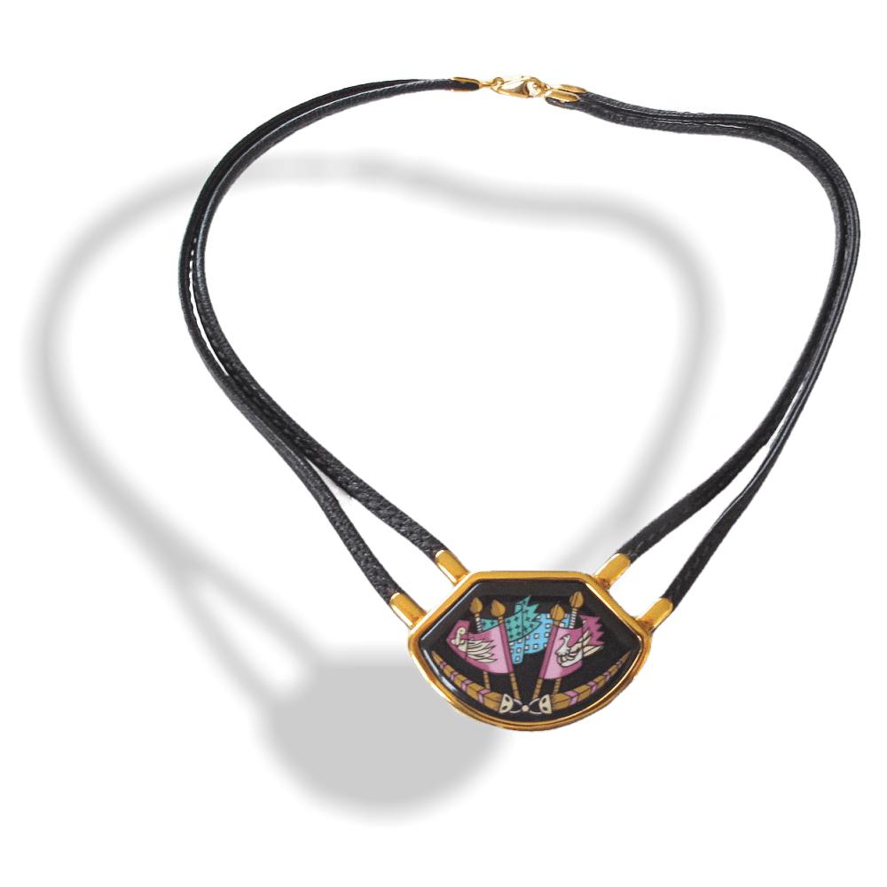 Hermes 80s Enamel Etendards et Bannieres Annie Faivre Choker Necklace