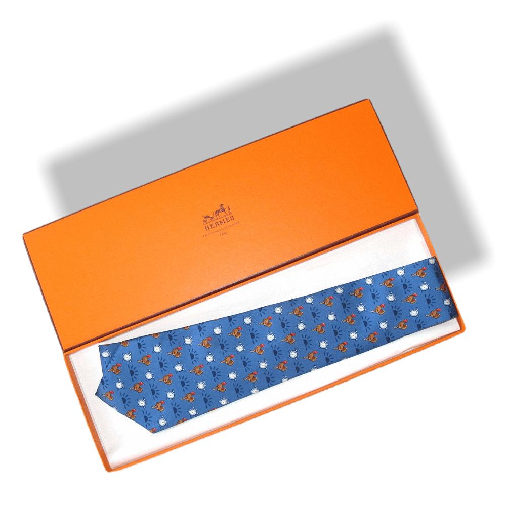 Hermes Blue Chickens Animal Twill Silk Tie