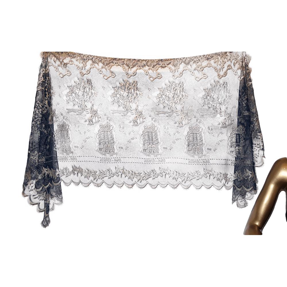 Hermes Vintage Blue Lace Dentelles Embroidered Stole 