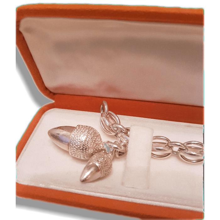 Hermes Vintage Impressive Sterling Silver Acorns Charms Bracelet GM