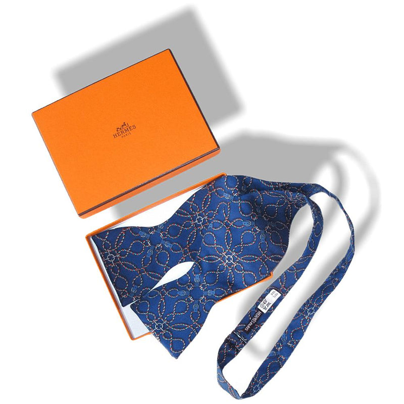 Hermes Blue Silk Bow Tie