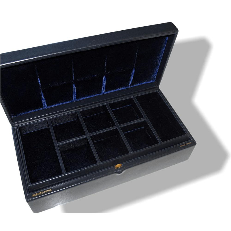 Hermes Vintage Navy Box Leather Jewelry Case