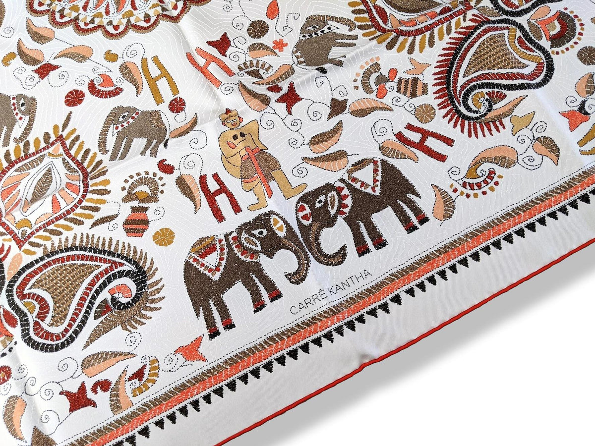 Copie de Hermes 2008 White/Red/Pumpkin Carre KANTHA Indian's Patterns Twill 90, NIB!