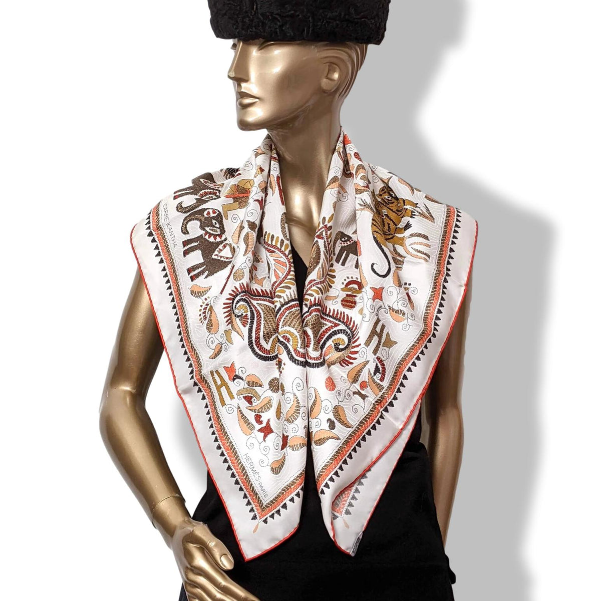 Copie de Hermes 2008 White/Red/Pumpkin Carre KANTHA Indian's Patterns Twill 90, NIB!