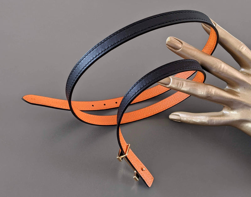 Hermes [187] Noir/Orange Swift/Epsom Plated Pink Gold FOCUS Complete Belt Reversible 13 MM Sz 080, BNIB!