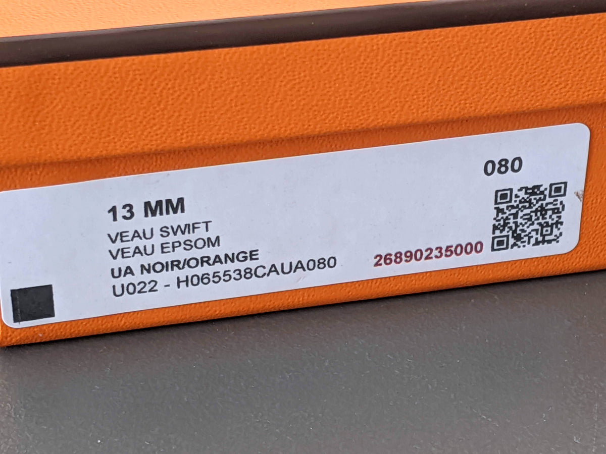 Hermes [187] Noir/Orange Swift/Epsom Plated Pink Gold FOCUS Complete Belt Reversible 13 MM Sz 080, BNIB!