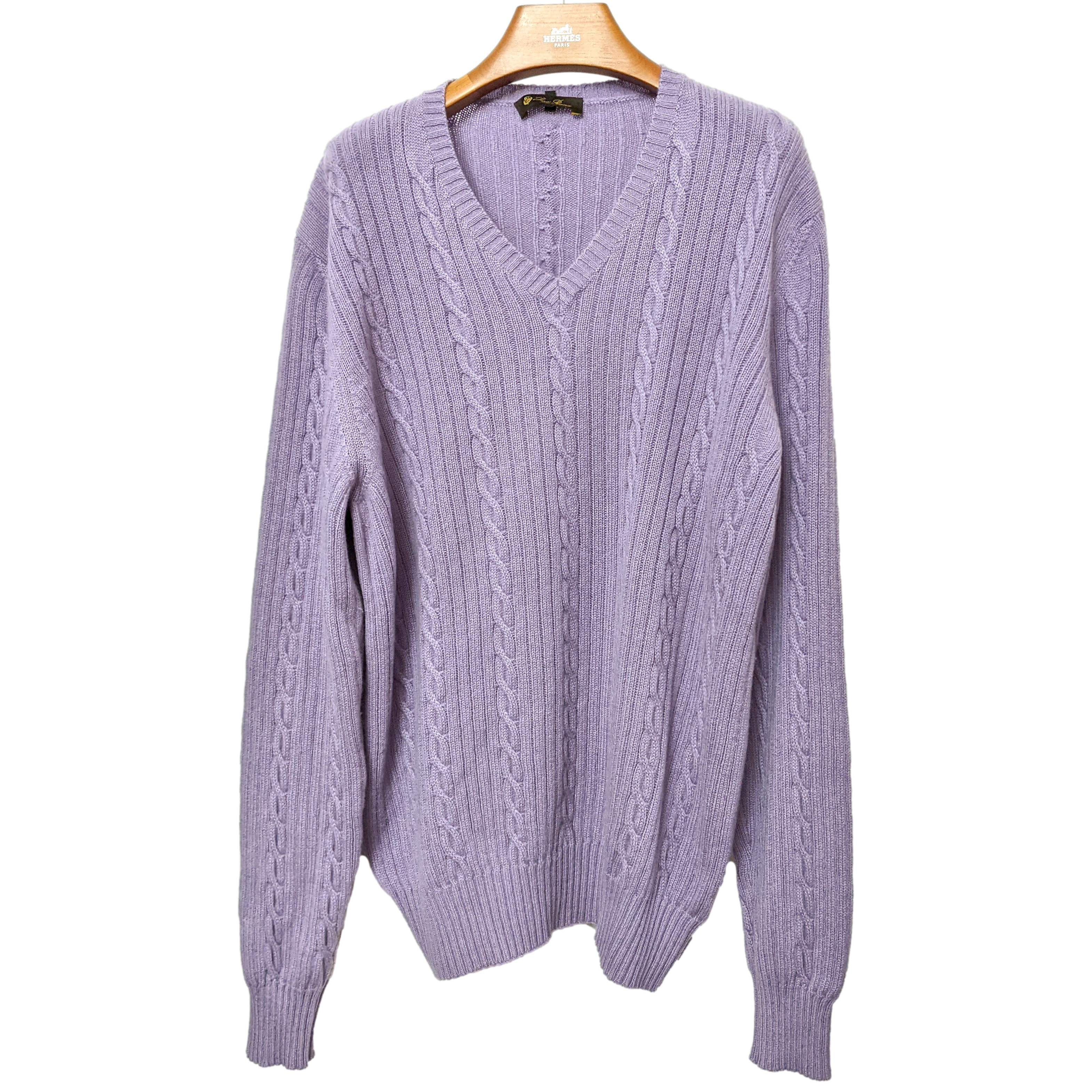Produits Loro Piana Men's Mauve 100% Cashmere Cable Knit V-Neck Sweater Sz56