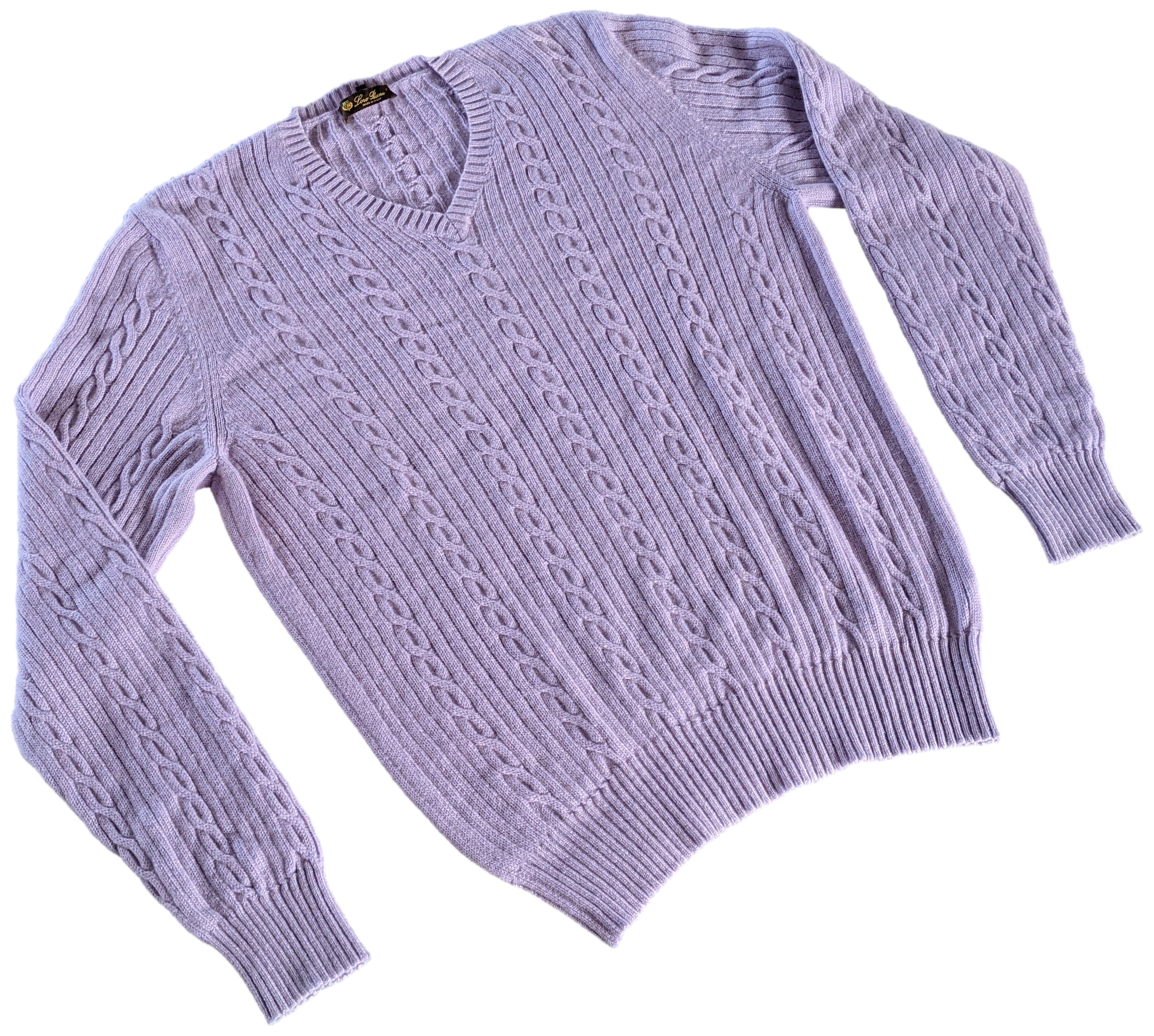 Produits Loro Piana Men's Mauve 100% Cashmere Cable Knit V-Neck Sweater Sz56