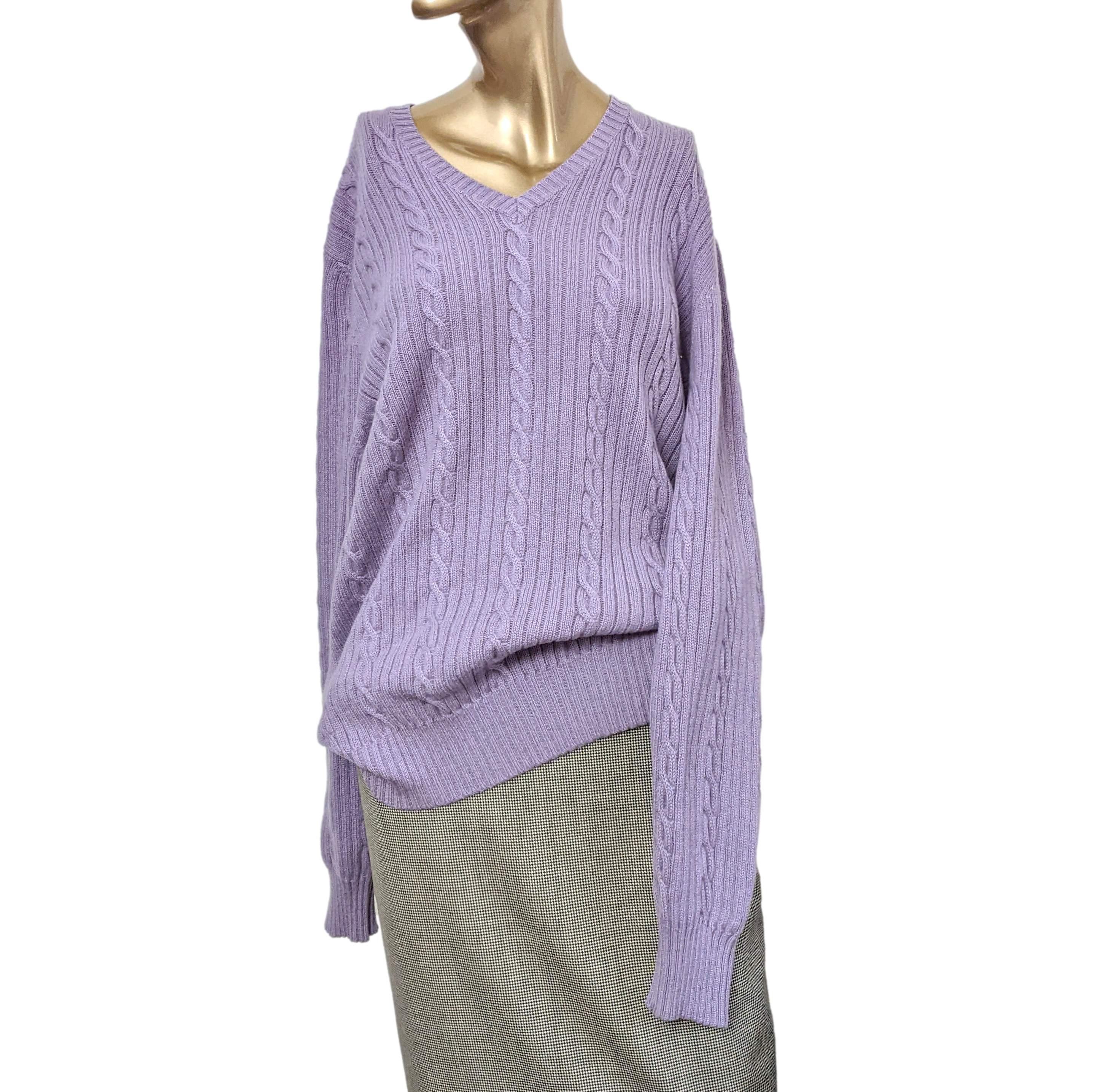 Produits Loro Piana Men's Mauve 100% Cashmere Cable Knit V-Neck Sweater Sz56
