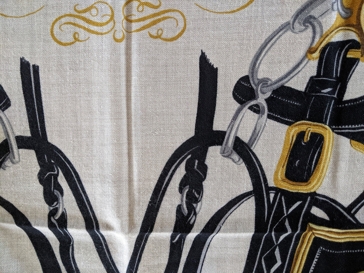 Hermes Naturel/Noir/Or BRIDES DE GALA by Hugo Grygkar Cashmere 65%/35% Silk Shawl 140 RARE!