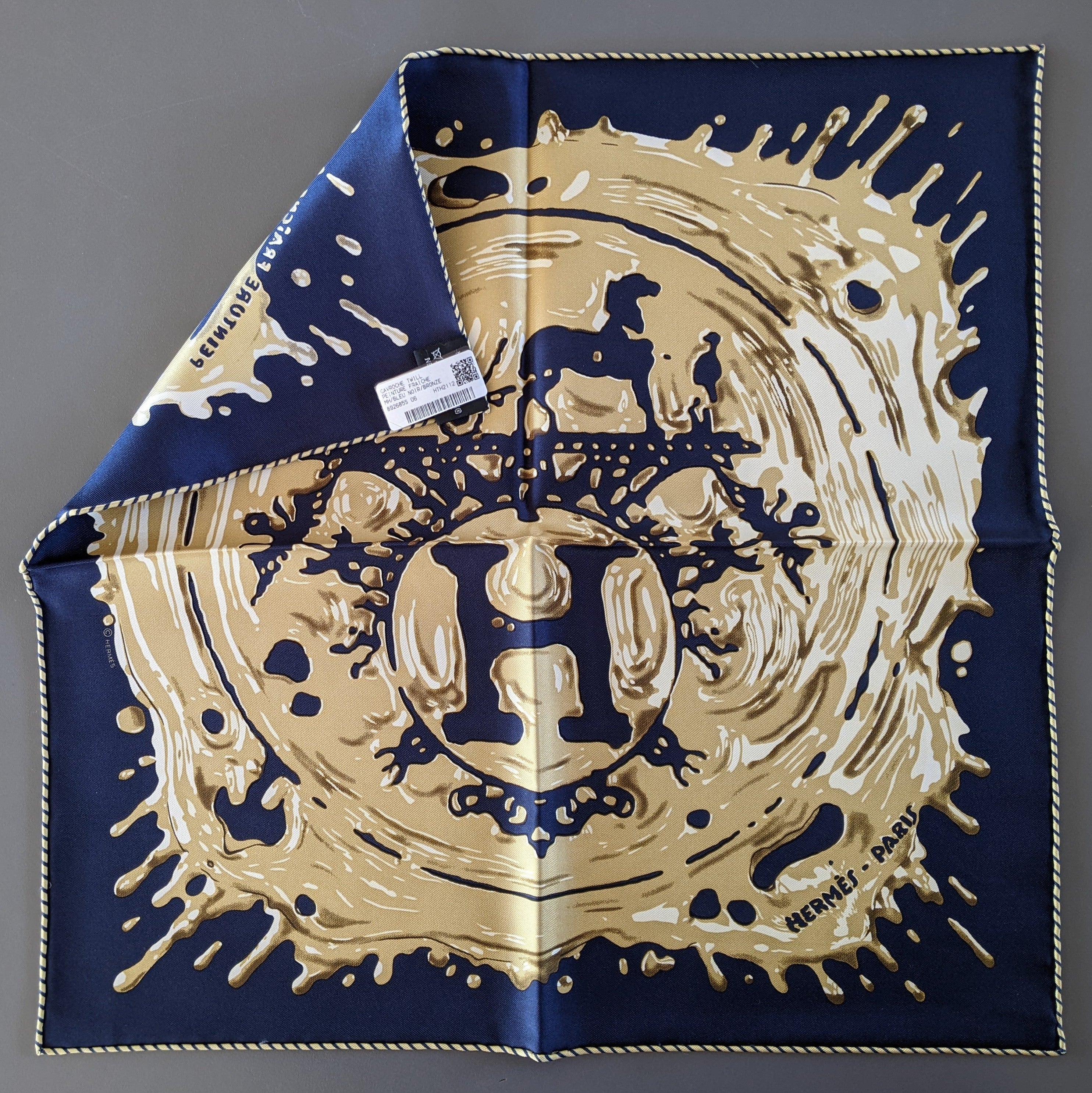 HERMES Bleu Noir/Bronze "Peinture Fraiche" Gavroche Twll Silk 45 cm BNWTIB!