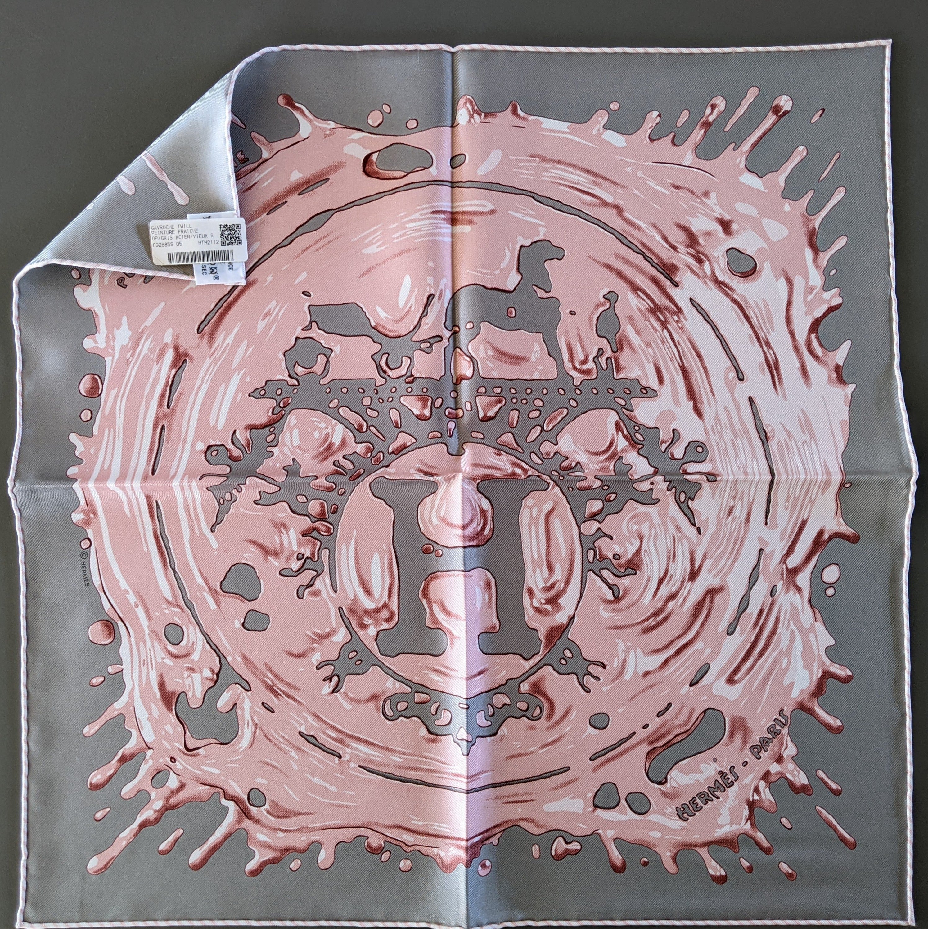 HERMES Gris Acier/Vieux Rose "Peinture Fraiche" Gavroche Twll Silk 45 cm BNWTIB!