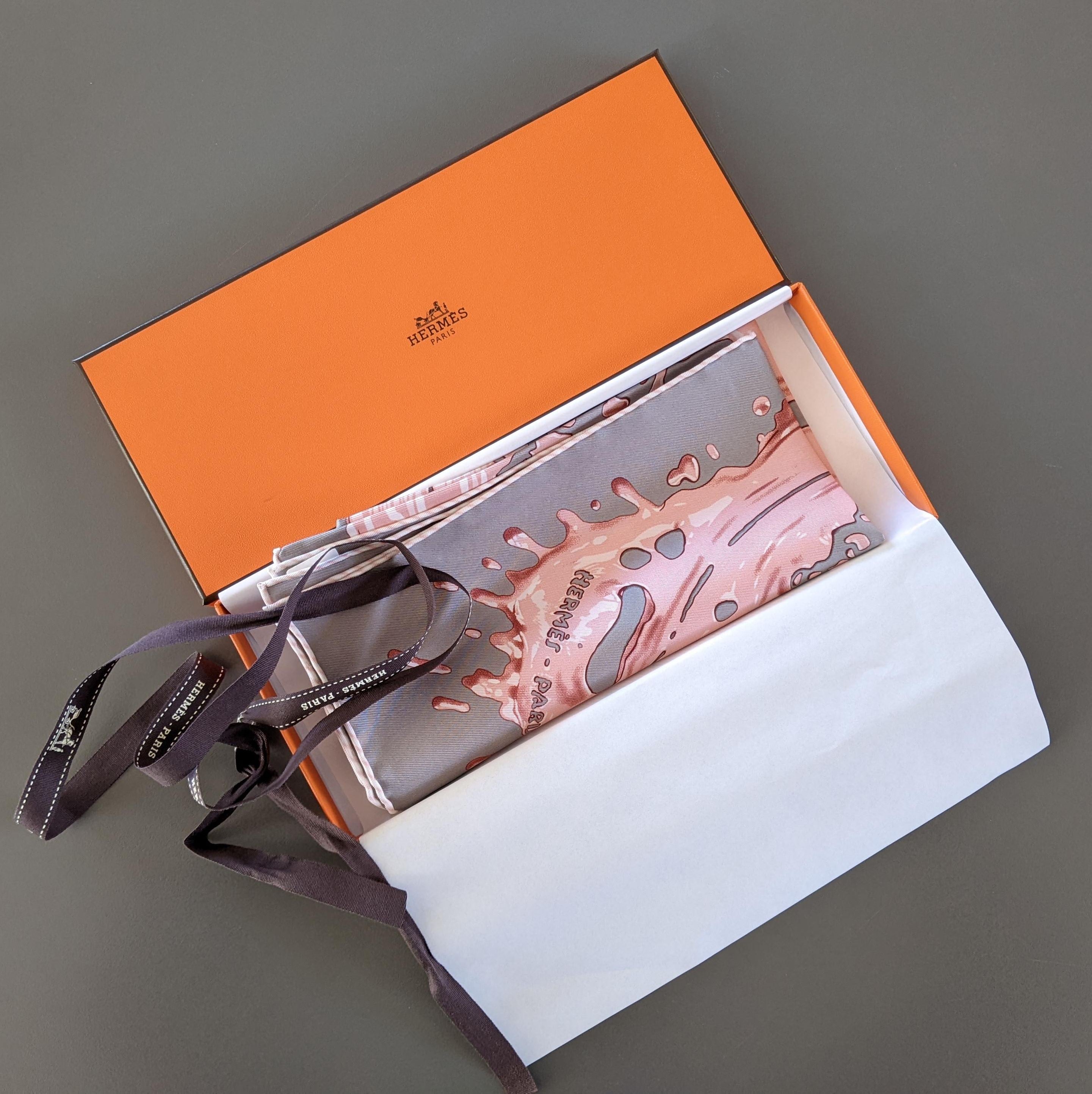 HERMES Gris Acier/Vieux Rose "Peinture Fraiche" Gavroche Twll Silk 45 cm BNWTIB!