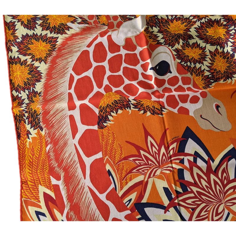 Hermes Orange/Capucine/Marine Girafes "The Three Graces" by Alice Shirley Cashmere Shawl 140