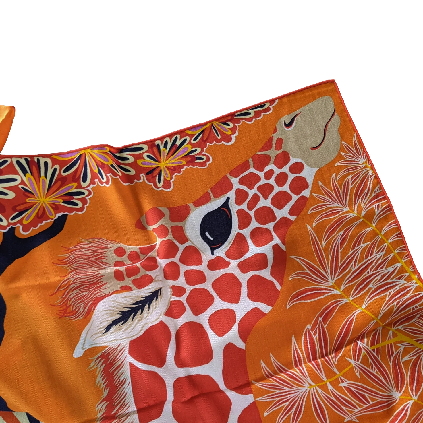Hermes Orange/Capucine/Marine Girafes "The Three Graces" by Alice Shirley Cashmere Shawl 140