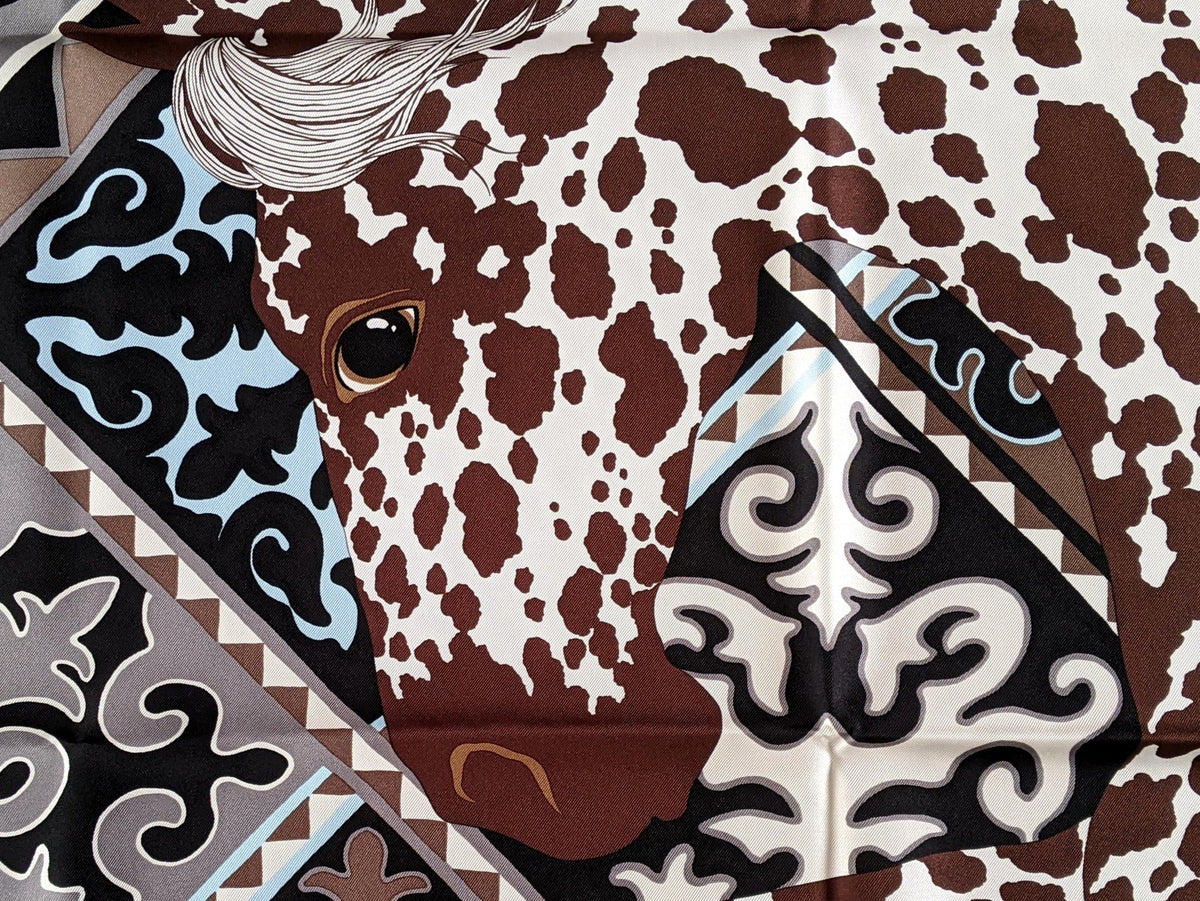 Hermes 2017 Naturel/Marron/Ciel "Appaloosa des Steppes" by Alice Shirley Twill Silk 90cm