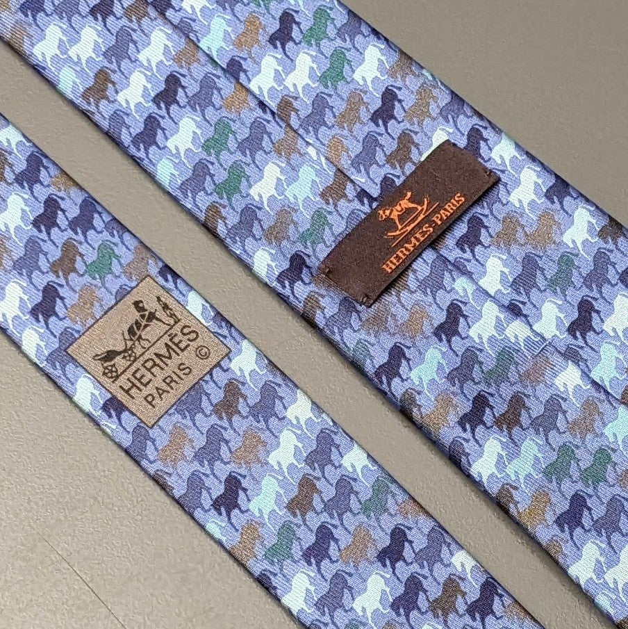 HERMES Rare Bleu/Aqua/Gris "Adada" Child Tie 6 cm, New!