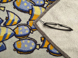 Hermes Vintage Gris/Bleu/Jaune Cotton Terry "Rencontre Oceane" Fish Beach Towel 90 x 150 cm