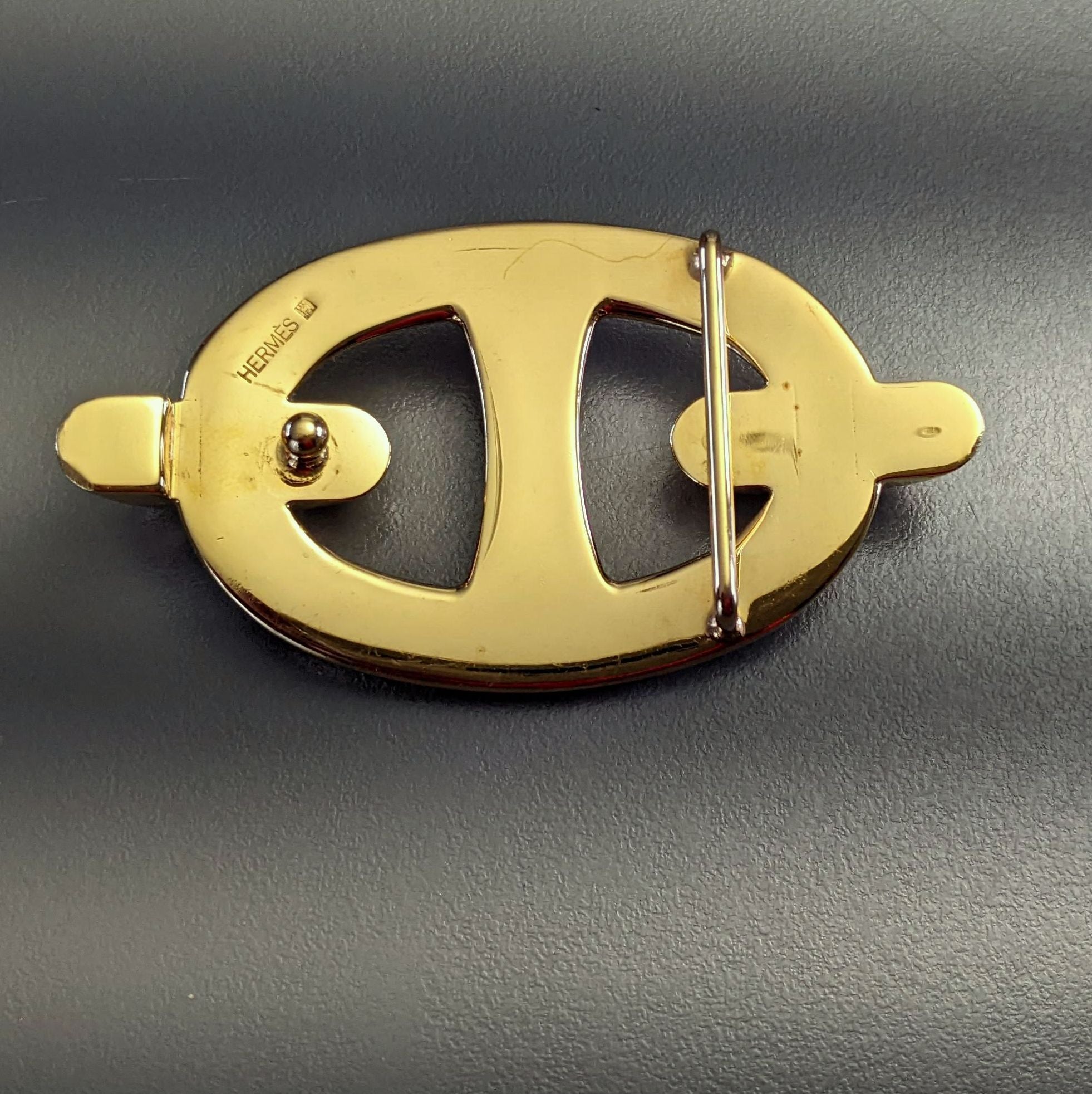 Hermes Vintage 1990's Plated Yellow Gold "Chaine d'Ancre" Belt Buckle 32 mm, Rare!