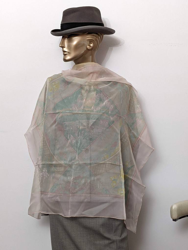 Hermes Rose Pale/Sable/Vert Jade The garden of Claude Monet GIVERNY Blanc Matt Overprint Mousseline 90cm x 90cm cm NWT!