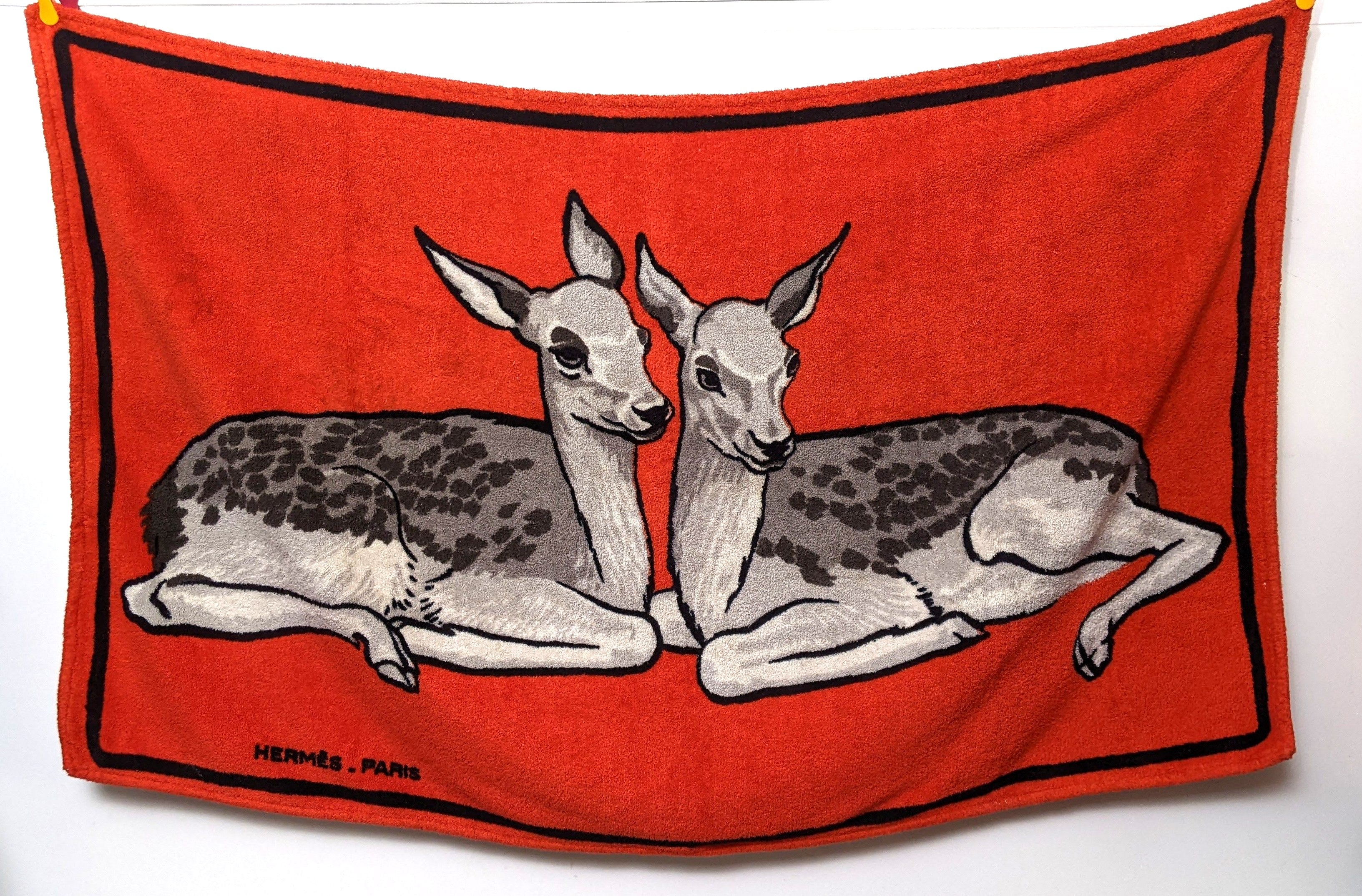 Hermes Red/White Vintage " Les Biches" Beach Towel Inspired by Xavier de Poret 150 x 90 cm