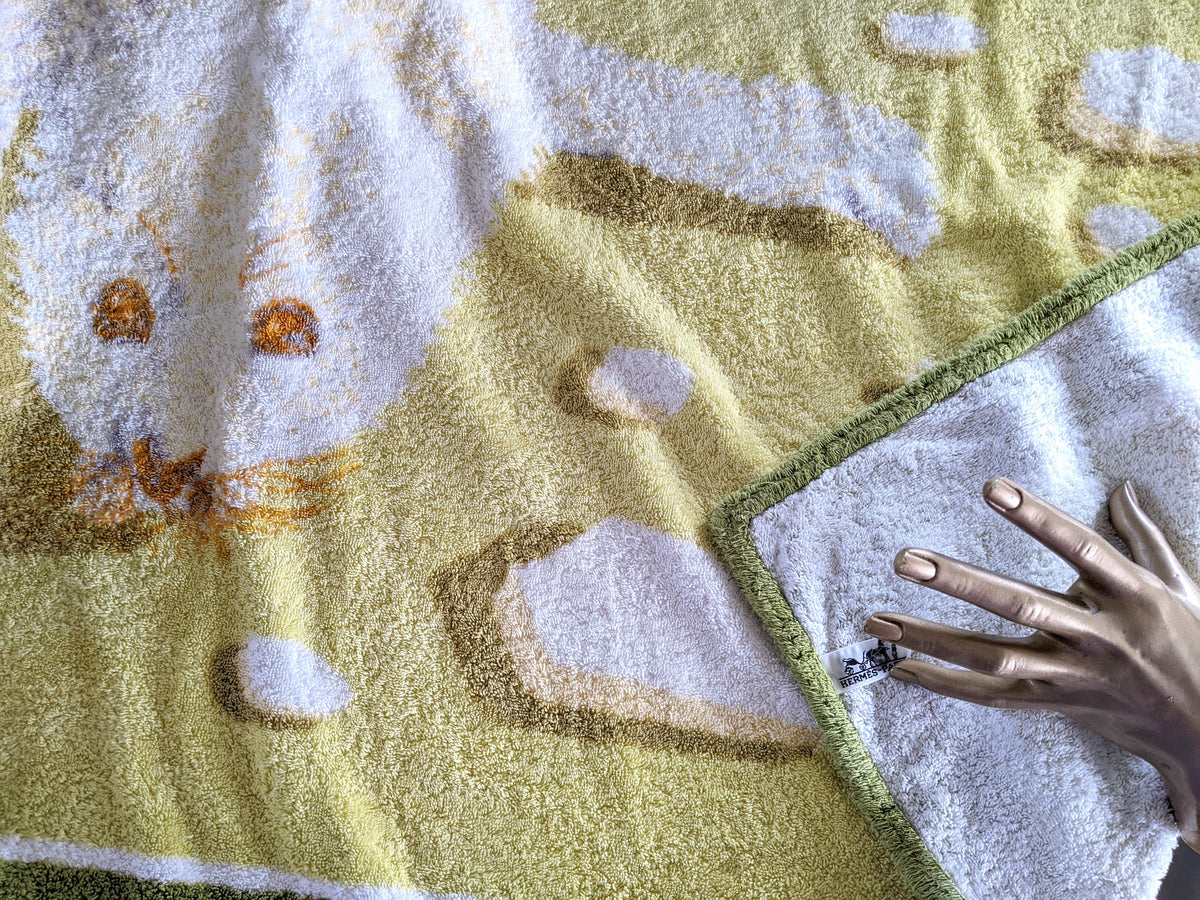 Produits Hermes Anis/White/Orange " Phoque" Otarie Terry Beach Towel 150 x 90 cm