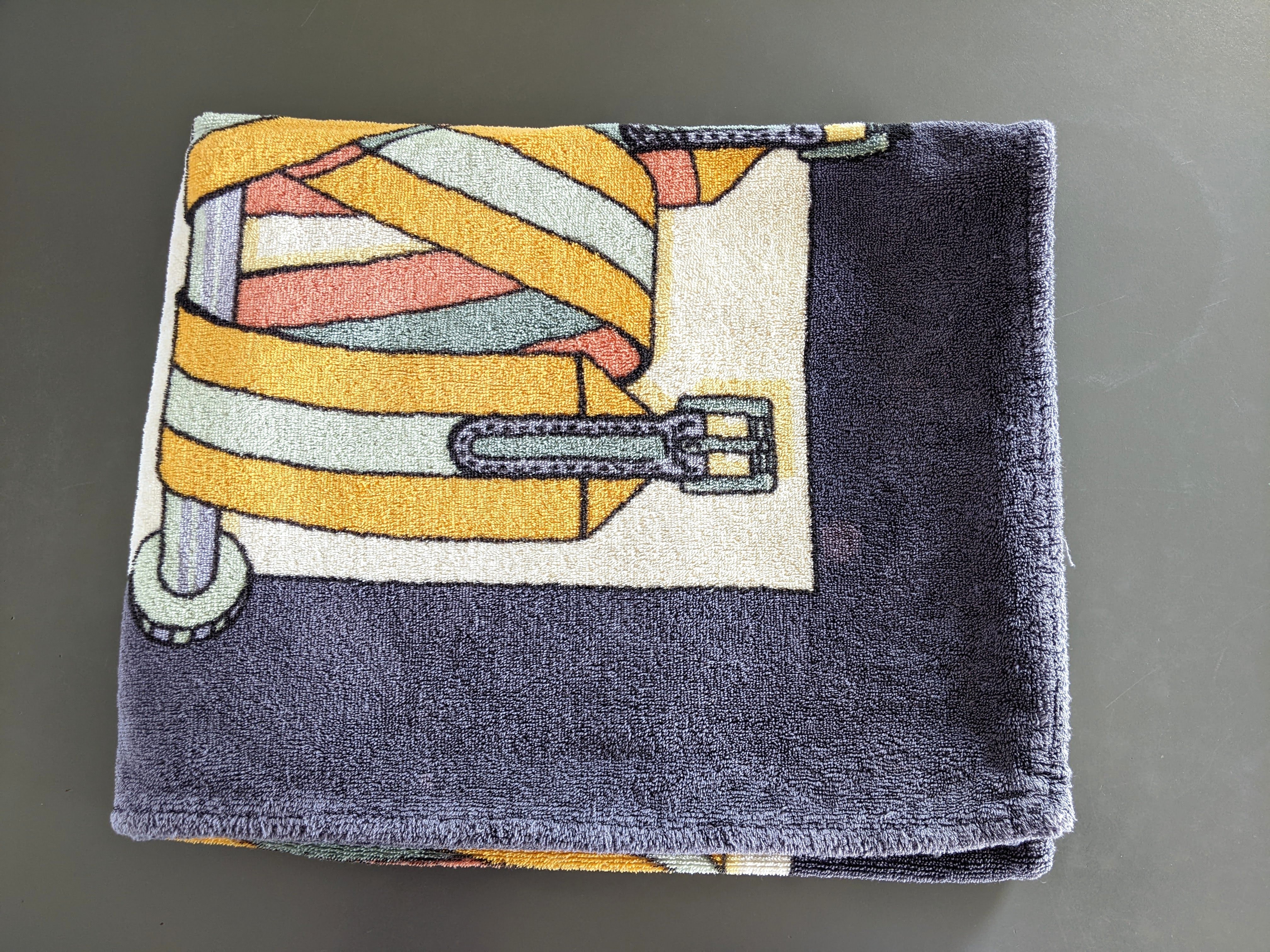 Hermes Gris-Bleu "les Sangles" by Joachim Metz Terry  Beach Towel 150 x 90 cm