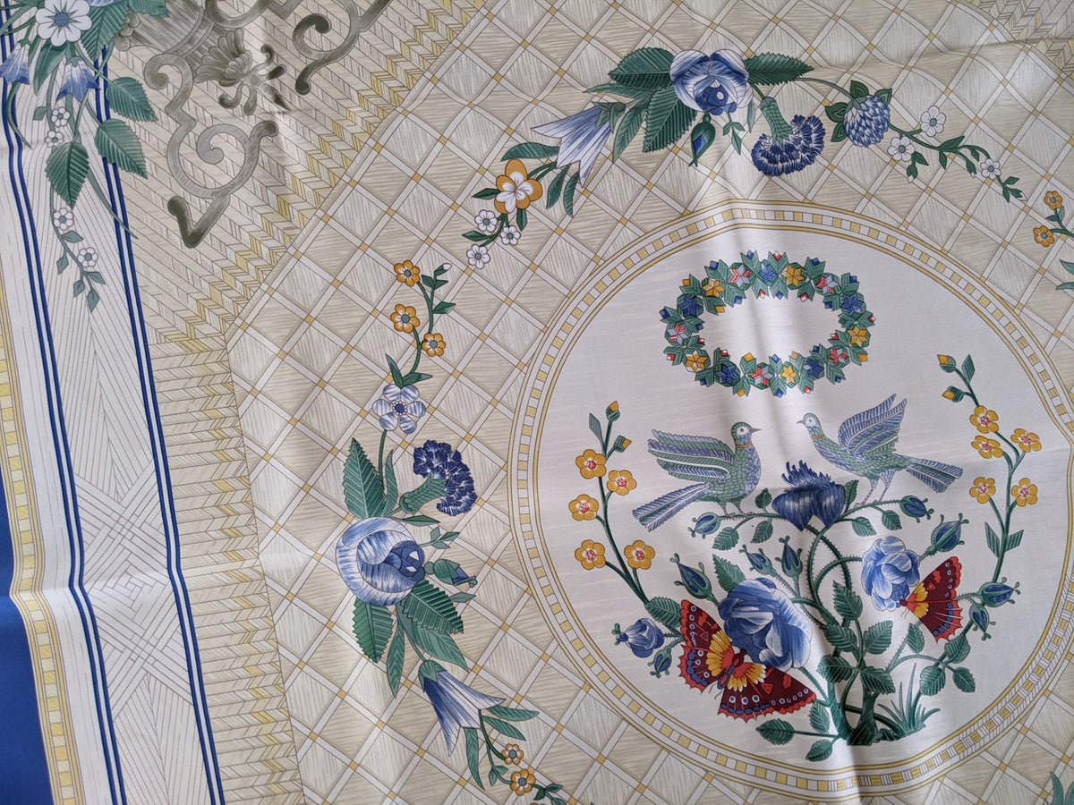 Hermes 1980s Special Issue for the Cercle Munster "Jeu de Paille" by  F. de La Perrière Twill 90cm, RARE in Box!