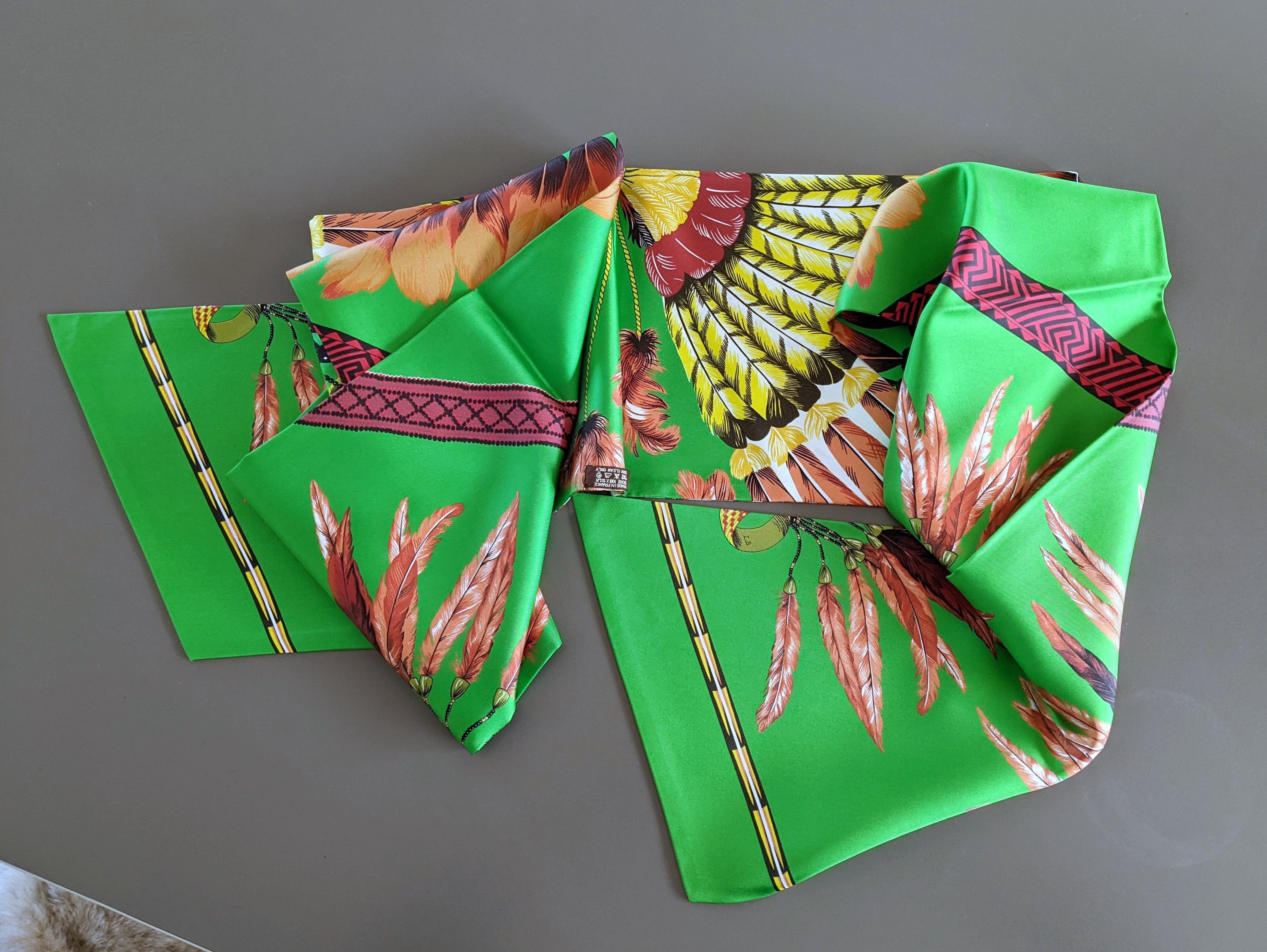 Hermes 2000s Green Brazil by Laurence Bourthoumieux Maxi Twilly Scarf New!