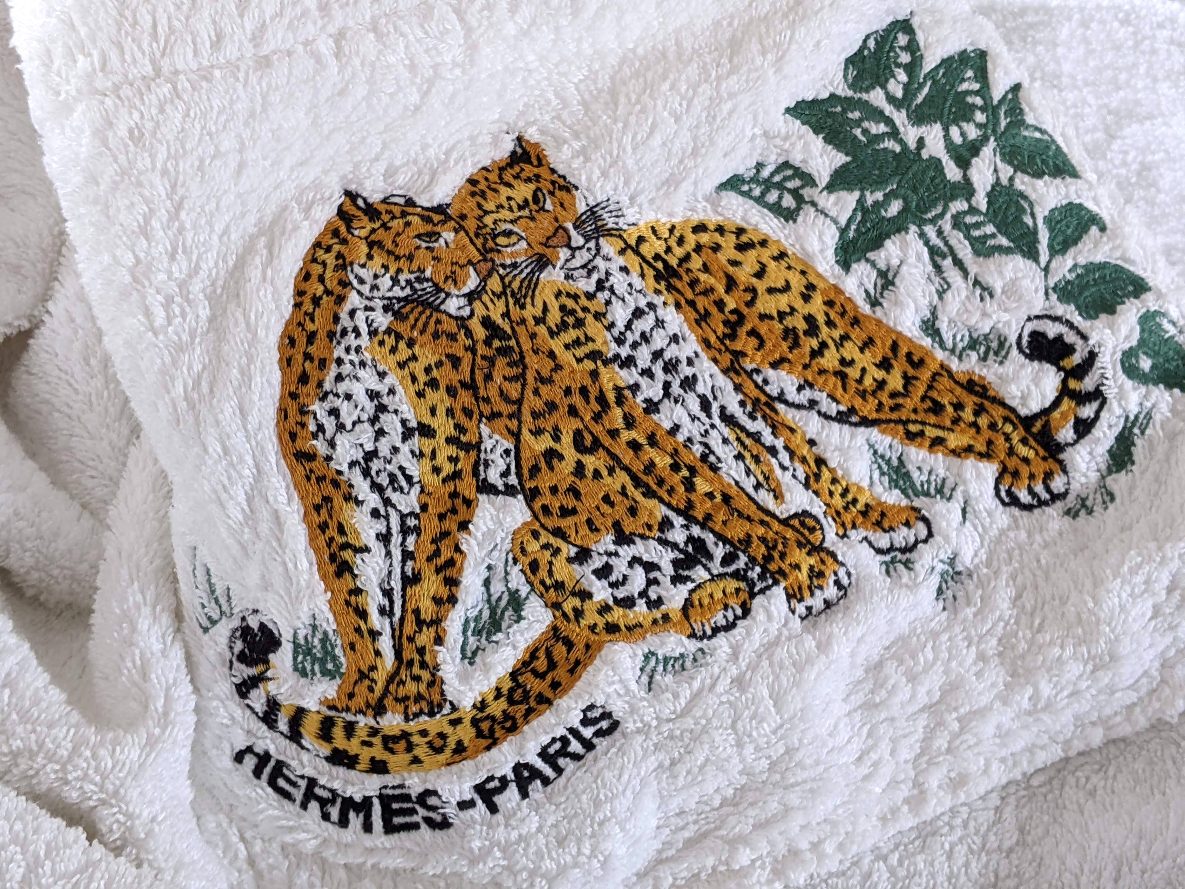 Hermes Vintage Embroidered "Jungle Love" Velcro Terry Beach Skirt with Large Pocket