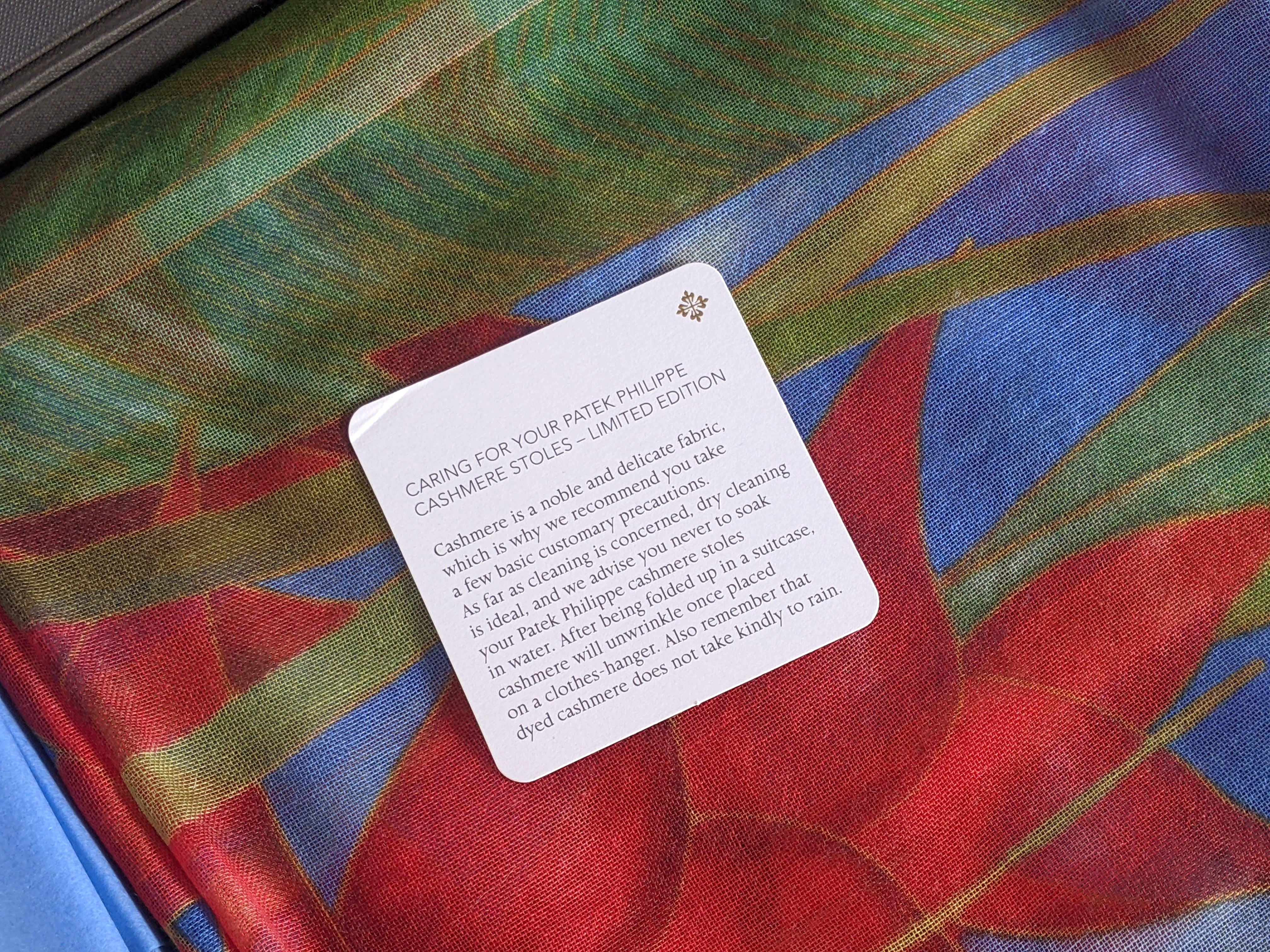 Patek Philippe 2018 Limited Bleu/Rouge/Vert "Heliconia" Flowers 100% Woven Cashmere Huge Fringed Stole