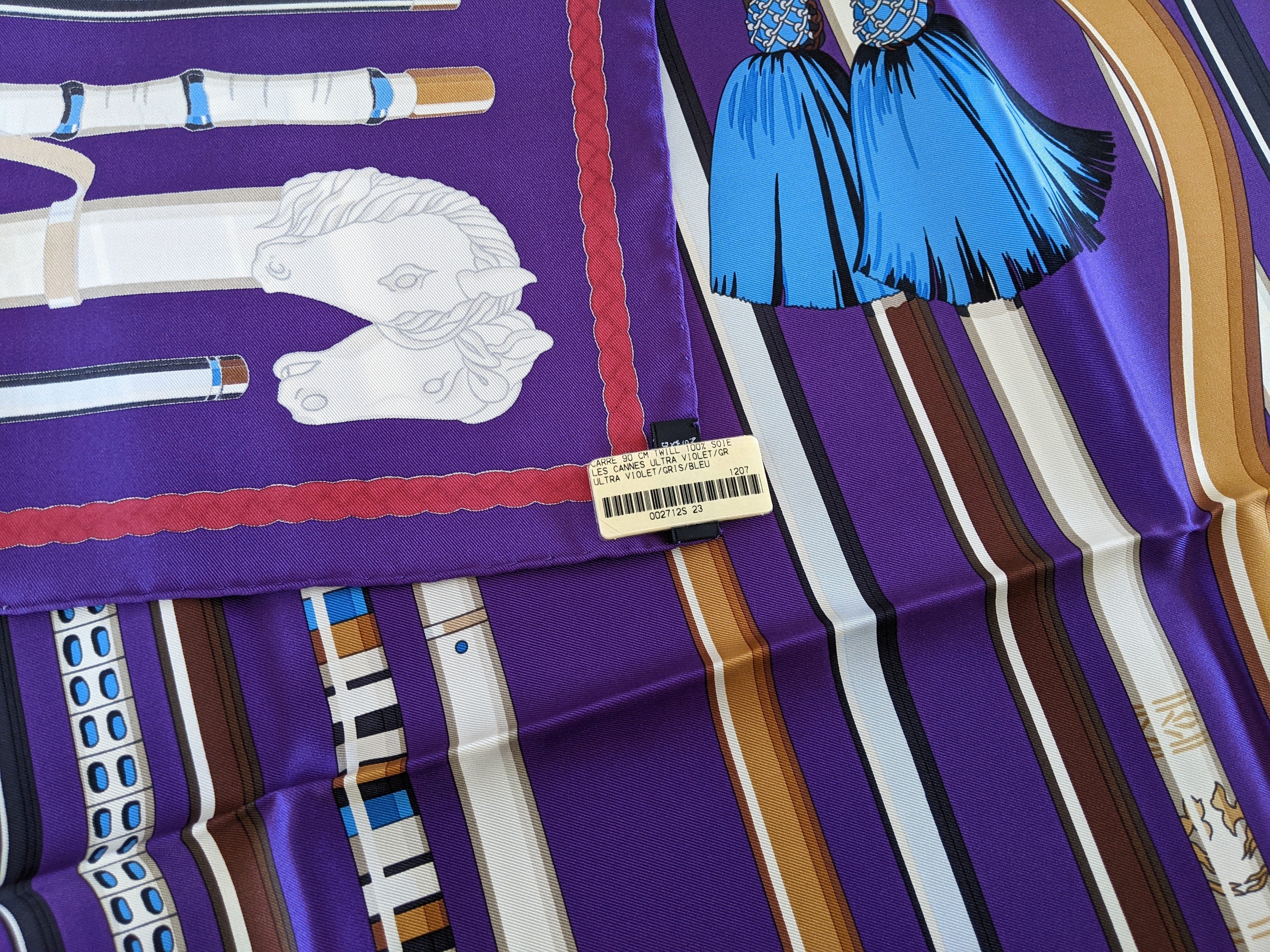 Produits Hermes 2014 Ultra Violet/Gris/Bleu " Les Cannes " by Virginie Jamin Twill 90cm