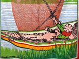 Hermes Vintage Cotton Terry "Asian Fishing Scene" Beach Towel 90 x 150 cm