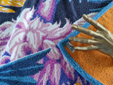 Hermes Turquoise Fonce/Violet Cotton Terry "Flamingo Party" by Laurence Bourthoumieux Beach Towel 90 x 150 cm
