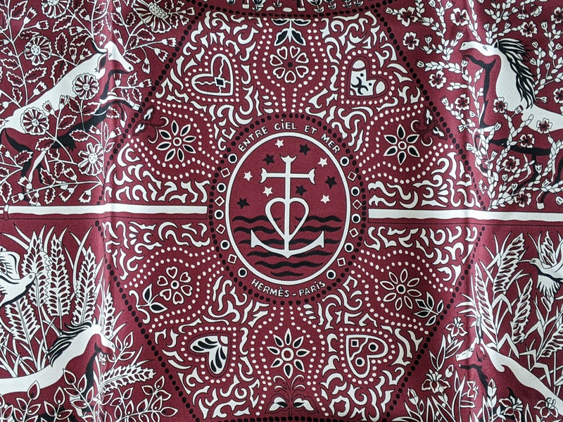 Hermes 2016 Bordeaux/Blanc/Noir "Entre Ciel et Mer" by Christine Henry Silk Bandana 55