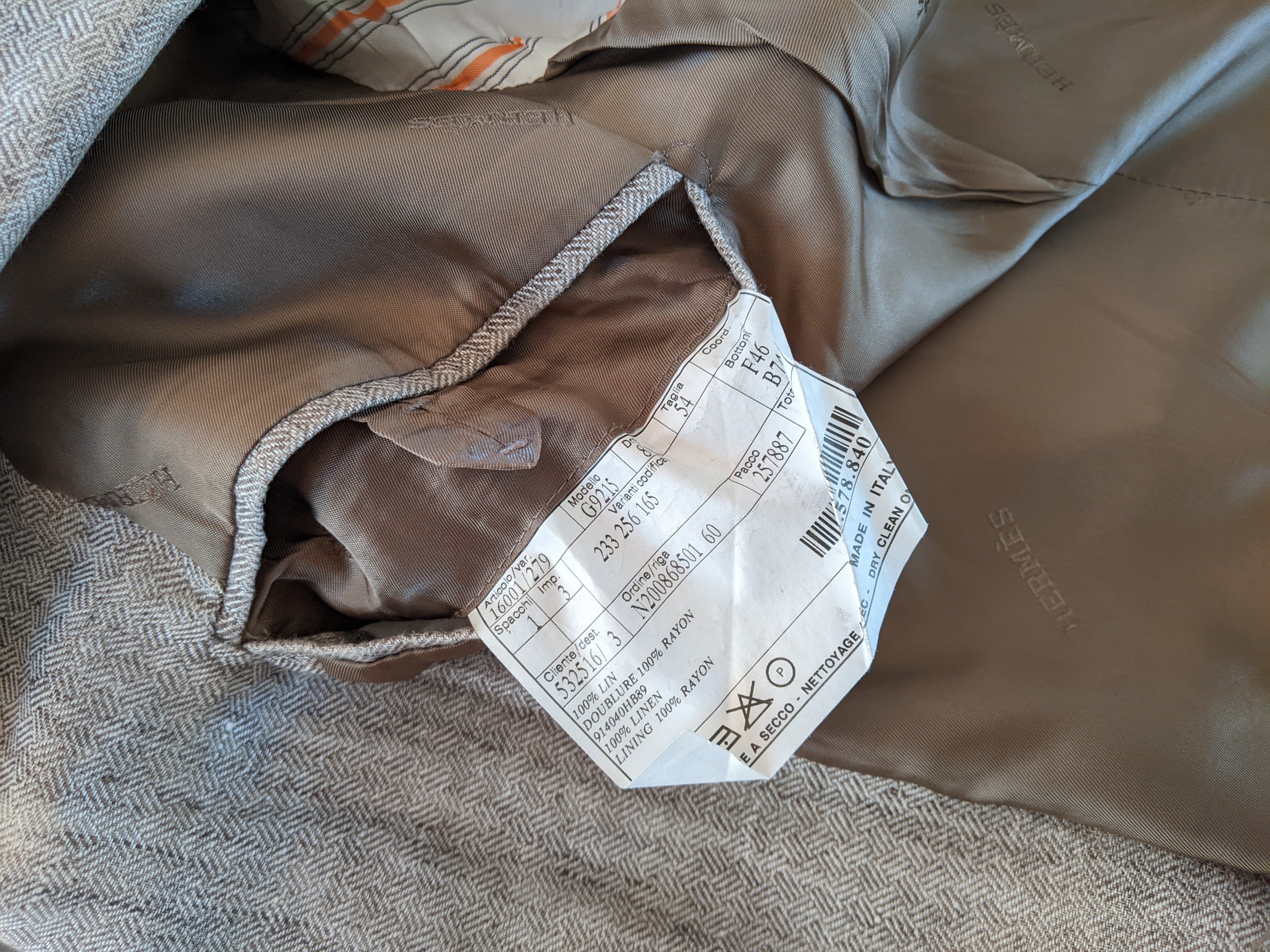 Hermes Natural Linen with Leather Details Men's Jacket Sz54