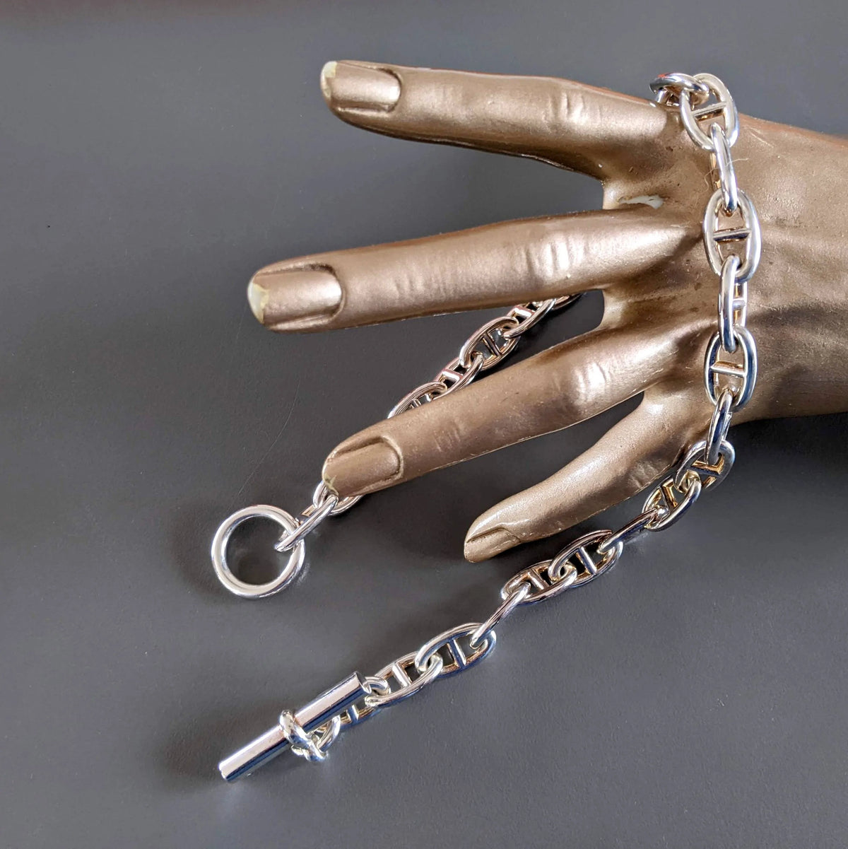 Hermes [B14] Sterling Silver "Chaine d'Ancre" Necklace, Large Model