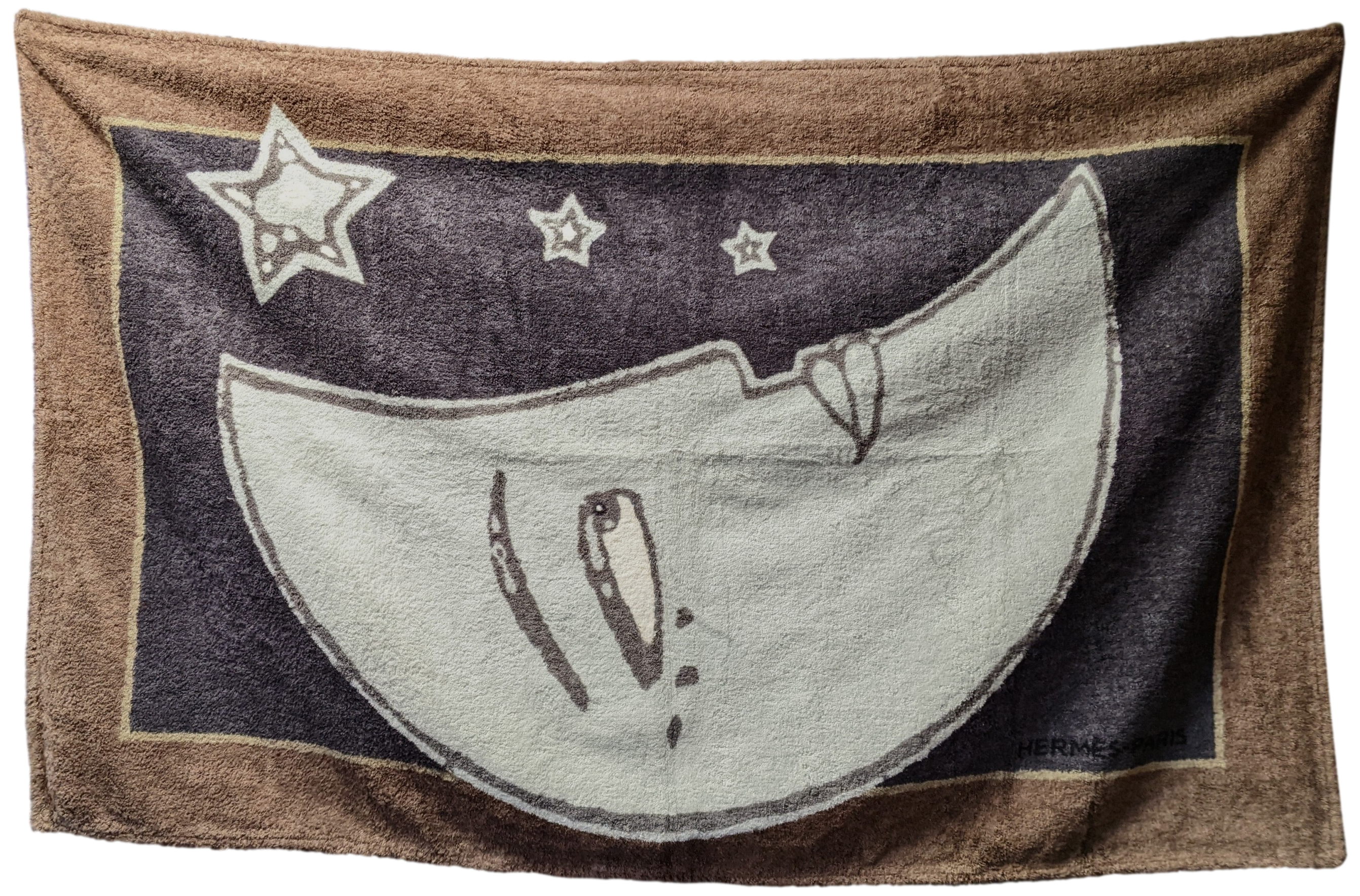 Produits Hermes Brown "Croissant de Lune " Tapis de Plage Terry Beach Towel GM 96 x 166 cm